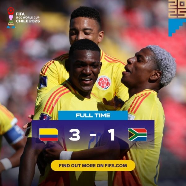 世青赛：哥伦比亚U20以3-1击败南非U20，晋级下一轮  8强