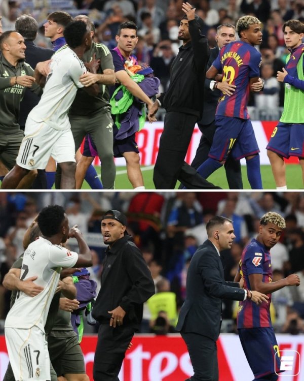 都是队友...国家德比冲突，拉菲尼亚入场帮亚马尔向维尼修斯出头