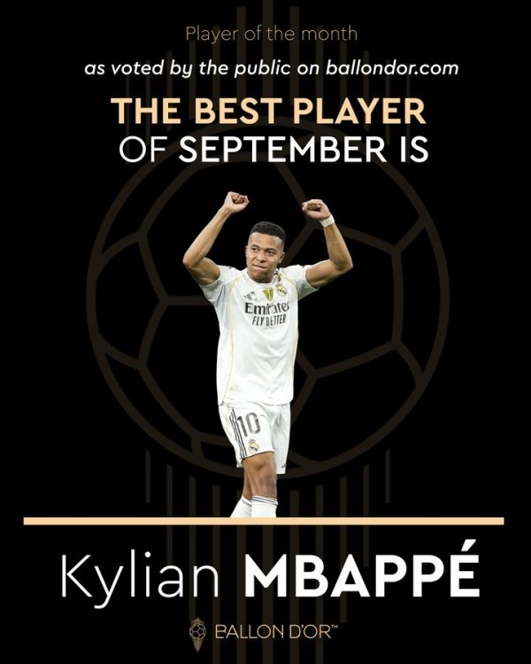 年轻人的第一个金球奖😂姆巴佩当选金球奖球迷票选9月最佳球员