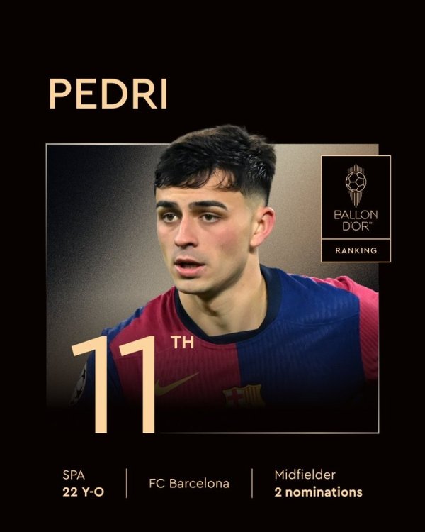 🤔佩德里金球第11引西班牙国内不满，西班牙记者只给球员排第9